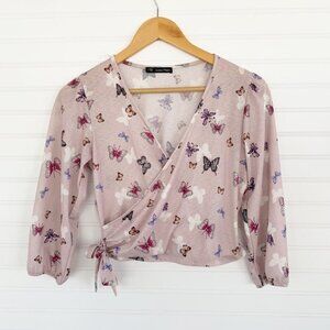 Luna Moon Pink Butterfly Wrap Quarter Sleep Top Blouse Size S